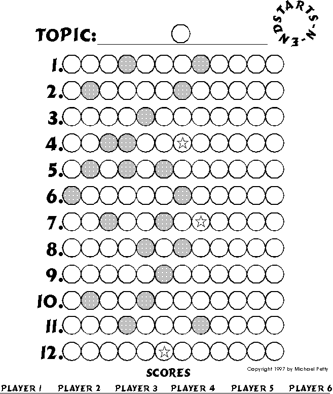 Starts and Ends graphic for game sheet